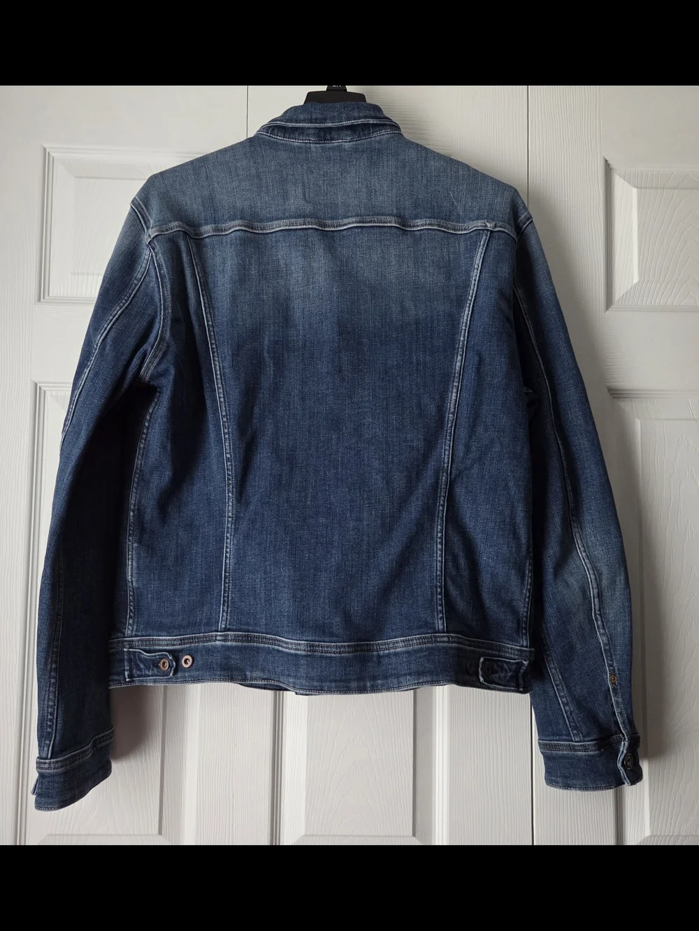 Replay Leather Logo Patch Blue Distressed Denim Jacket Size XXL